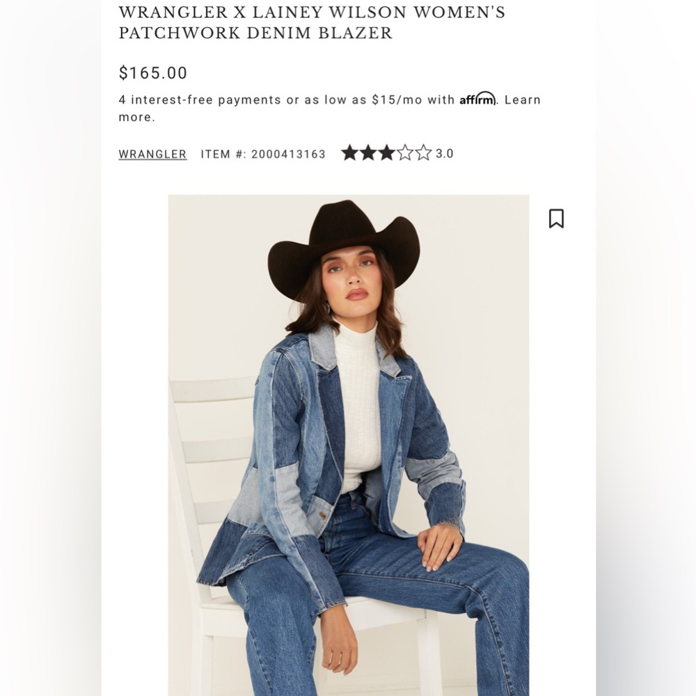 Wrangler x Lainey W Patchwork Denim Blazer Jacket • Rare Collab • Size Large - Picture 2 of 15